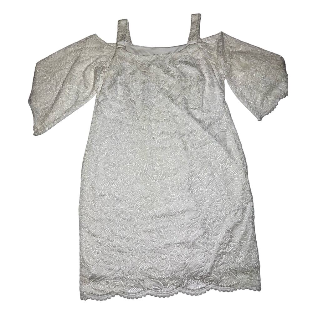 Signature by Robbie Bee Allover Lace Cold Shoulder Ivory Lined Dress Size XL